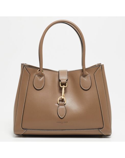 Sac à main en Cuir Beryn taupe - 31x22x11.5 cm