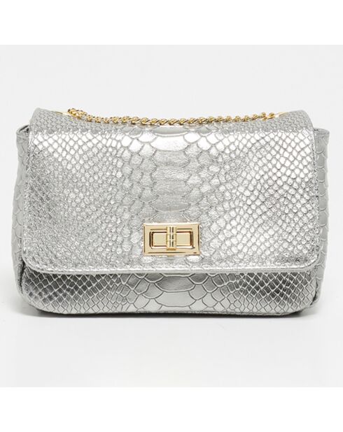 Sac bandoulière en Cuir Kiera argenté - 21x15x7 cm