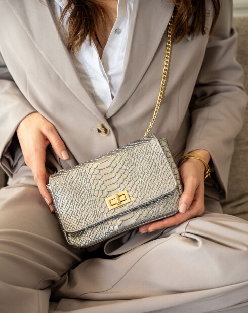 Sac bandoulière en Cuir Kiera argenté - 21x15x7 cm