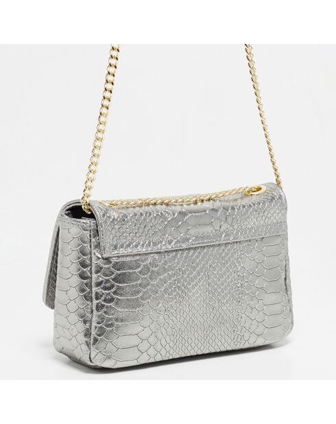 Sac bandoulière en Cuir Kiera argenté - 21x15x7 cm