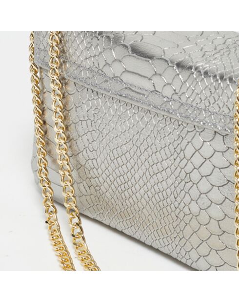 Sac bandoulière en Cuir Kiera argenté - 21x15x7 cm