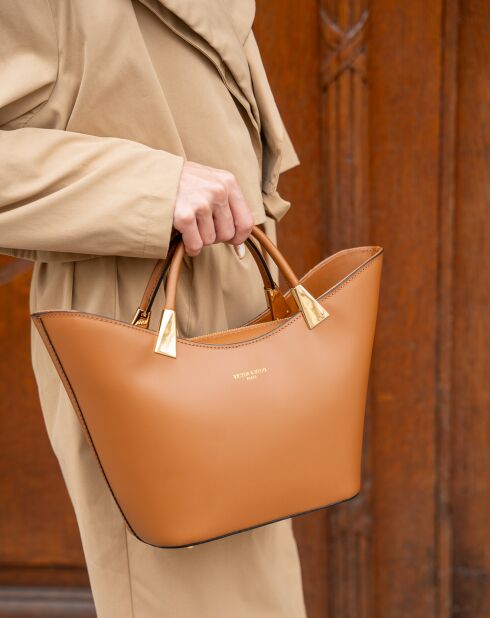 Tragetasche Lety aus Leder dunkelkamel - 28,5x17x12 cm