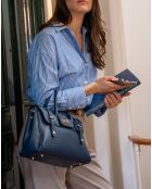 Borsa Ondine in pelle blu marino - 35x22x14 cm
