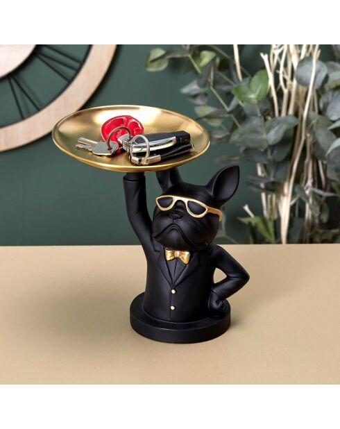 Vide Poche décoratif Bulldog noir/doré - 18x21x21 cm