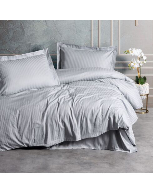 Parure housse de couette en satin de coton Stripe grise