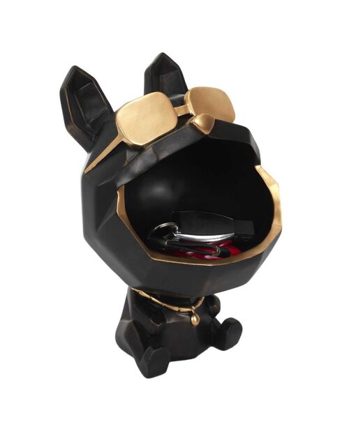Vide Poche décoratif chien à lunettes noir/doré - 17x23.5x17 cm