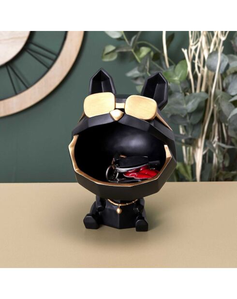 Vide Poche décoratif chien à lunettes noir/doré - 17x23.5x17 cm