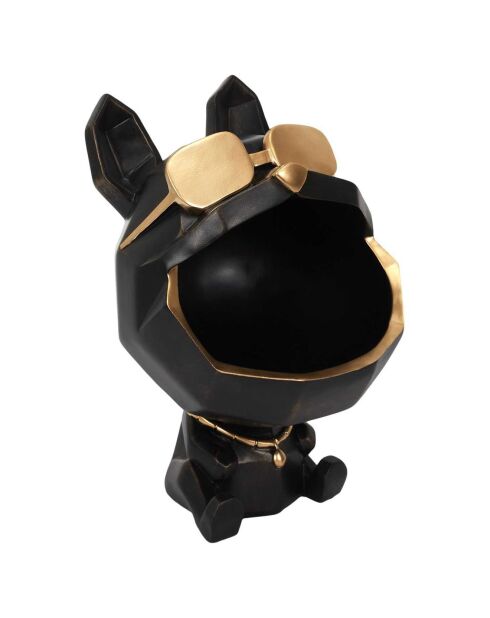 Vide Poche décoratif chien à lunettes noir/doré - 17x23.5x17 cm