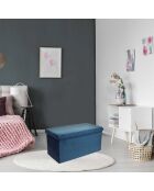 Coffre banc en velours pliable bleu - 76x38x38 cm