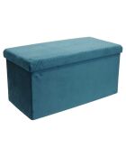 Coffre banc en velours pliable bleu - 76x38x38 cm