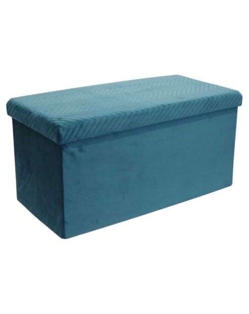 Coffre banc en velours pliable bleu - 76x38x38 cm