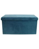 Coffre banc en velours pliable bleu - 76x38x38 cm