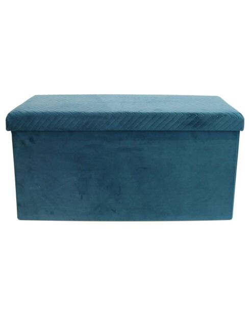 Coffre banc en velours pliable bleu - 76x38x38 cm