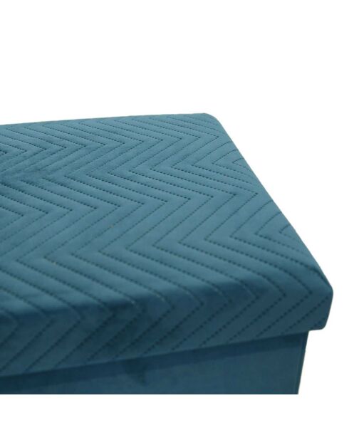 Coffre banc en velours pliable bleu - 76x38x38 cm