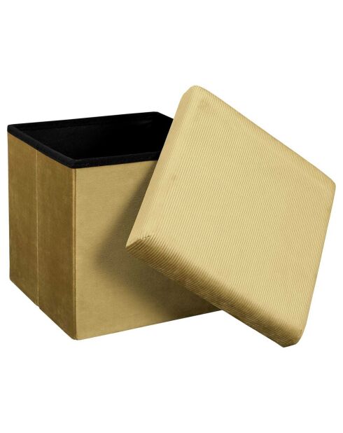 Coffre pouf velours cotelé pliable Giulia moutarde - 38x38x38 cm