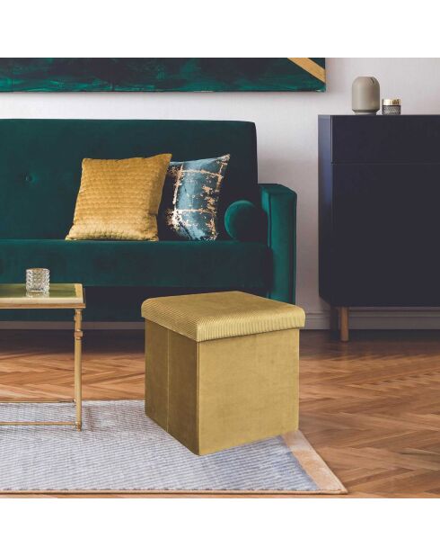 Coffre pouf velours cotelé pliable Giulia moutarde - 38x38x38 cm