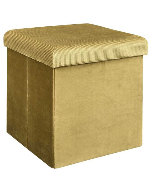 Coffre pouf velours cotelé pliable Giulia moutarde - 38x38x38 cm