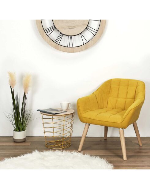 Table filaire Cyclone jaune moutarde/bois - 40x40.5x40 cm