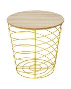 Table filaire Cyclone jaune moutarde/bois - 40x40.5x40 cm