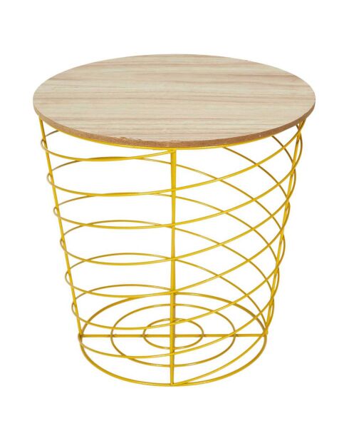 Table filaire Cyclone jaune moutarde/bois - 40x40.5x40 cm