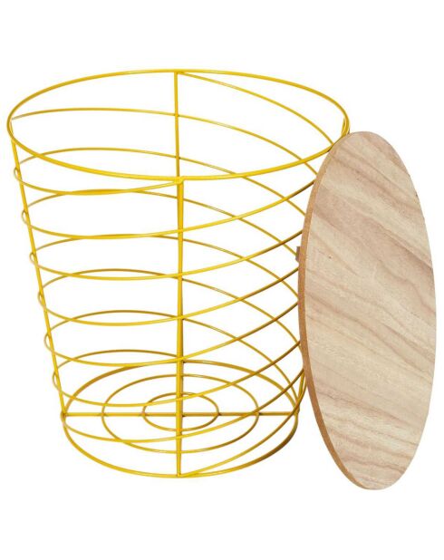 Table filaire Cyclone jaune moutarde/bois - 40x40.5x40 cm