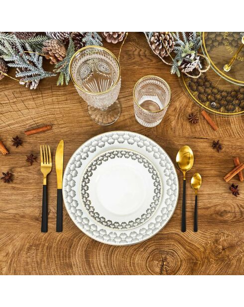 Service de table en porcelaine Ginko blanc/noir - 12 pièces