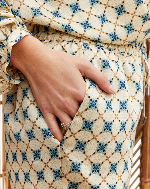 Pantalon Coleen imprimé myosotis beige/bleu