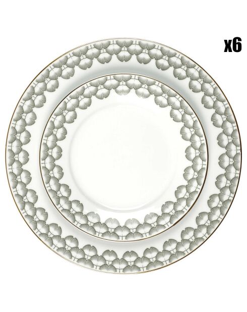 Service de table en porcelaine Ginko blanc/noir - 12 pièces