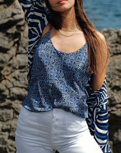 Top en Soie mélangée Naxos bleu