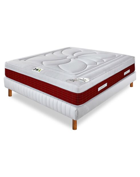 Ensemble Matelas mémoire de forme Monte-Carlo & Sommier blanc/bordeaux - 140x200 cm