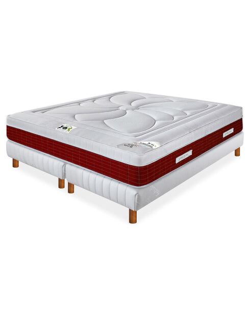 Ensemble Matelas mémoire de forme Monte-Carlo & 2 Sommiers blanc/bordeaux - 2x90x200 cm