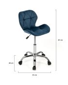 Chaise de bureau en Velours sur roulettes Daisy bleu canard - 49x52x73-87 cm