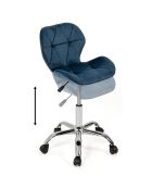 Chaise de bureau en Velours sur roulettes Daisy bleu canard - 49x52x73-87 cm