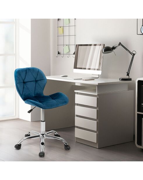 Chaise de bureau en Velours sur roulettes Daisy bleu canard - 49x52x73-87 cm