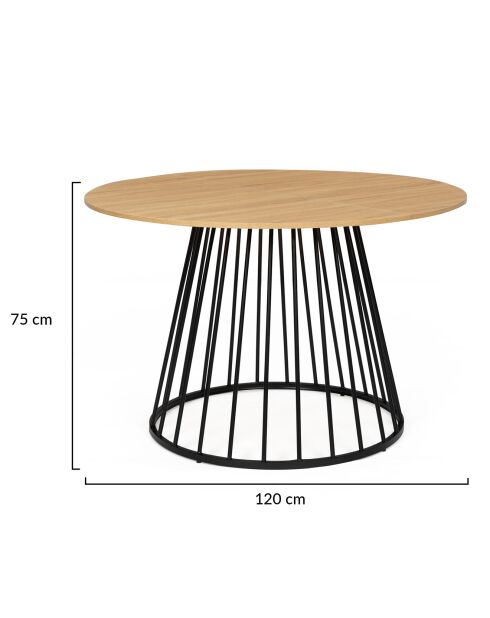 Table de repas Adelle 6 personnes bois/noir  - 120x120x75 cm