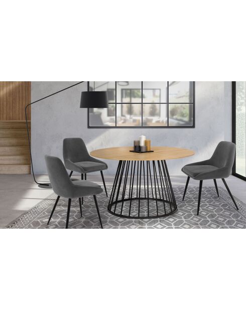 Table de repas Adelle 6 personnes bois/noir  - 120x120x75 cm