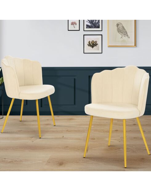 2 Chaises en Velours Arielle crème - 55x51x82 cm