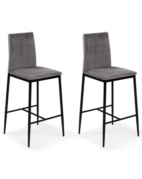 2 Tabourets de bar en Velours glam Jade gris foncé  - 43x46.5x100 cm