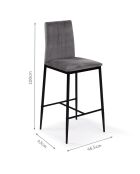 2 Tabourets de bar en Velours glam Jade gris foncé  - 43x46.5x100 cm