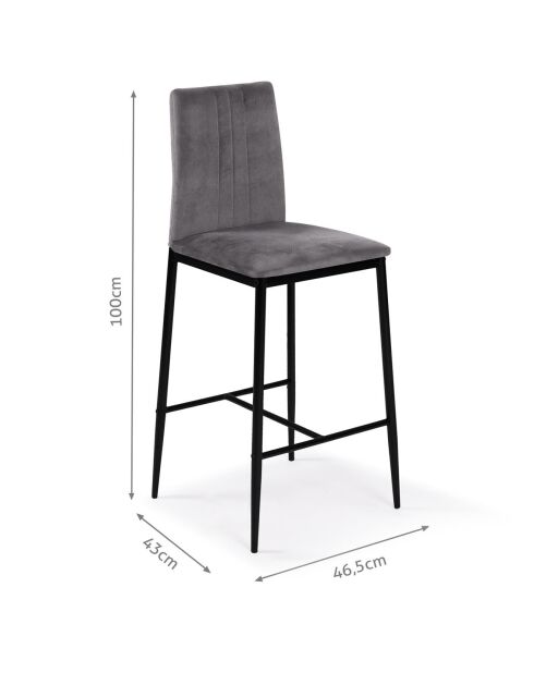 2 Tabourets de bar en Velours glam Jade gris foncé  - 43x46.5x100 cm