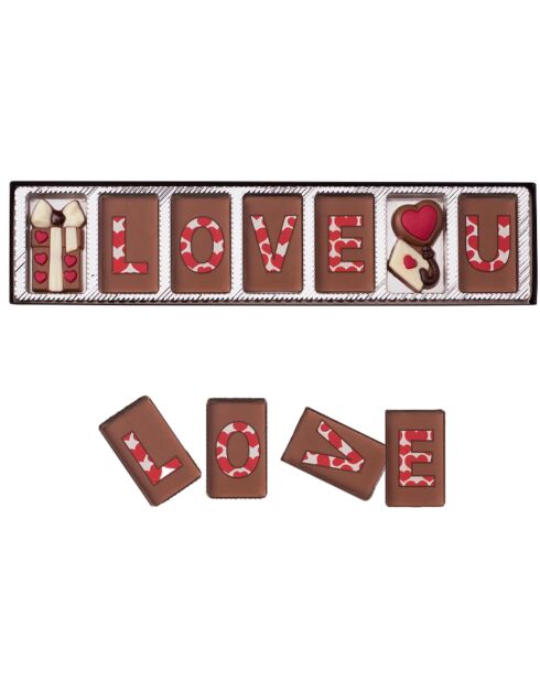 Réglette de 7 carrés de chocolat au lait I Love You 70 gr