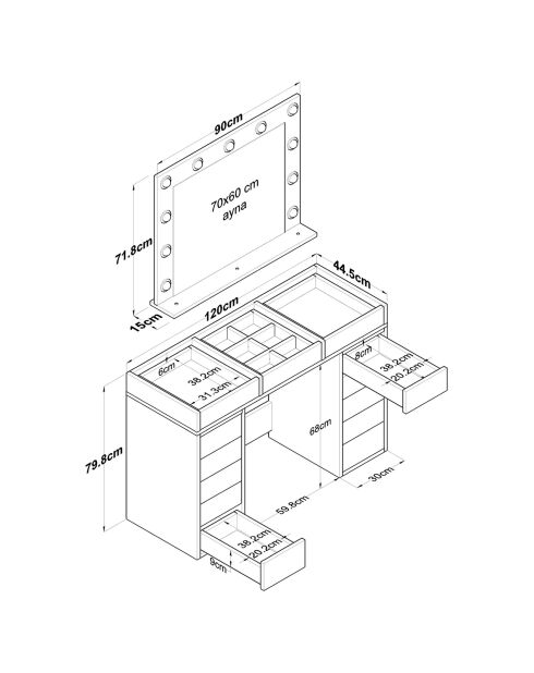 Coiffeuse Tonya blanche - 120x79.8x44.5 cm