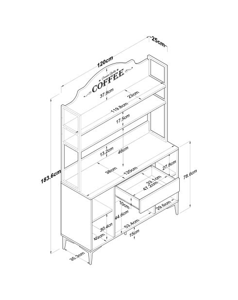 Meuble de cuisine Erna blanc/noir - 120x183.6x40 cm
