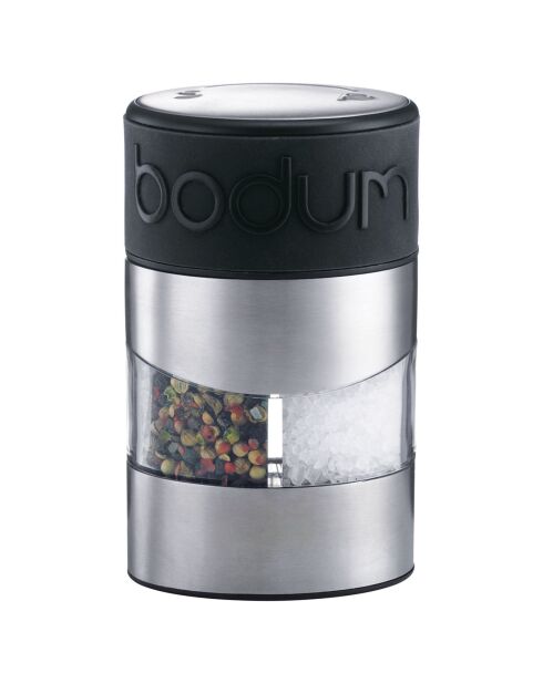 Macinino doppio sale e pepe in acciaio inossidabile spazzolato nero - 6,8x6,8x11,2 cm