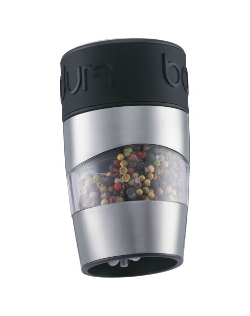 Macinino doppio sale e pepe in acciaio inossidabile spazzolato nero - 6,8x6,8x11,2 cm