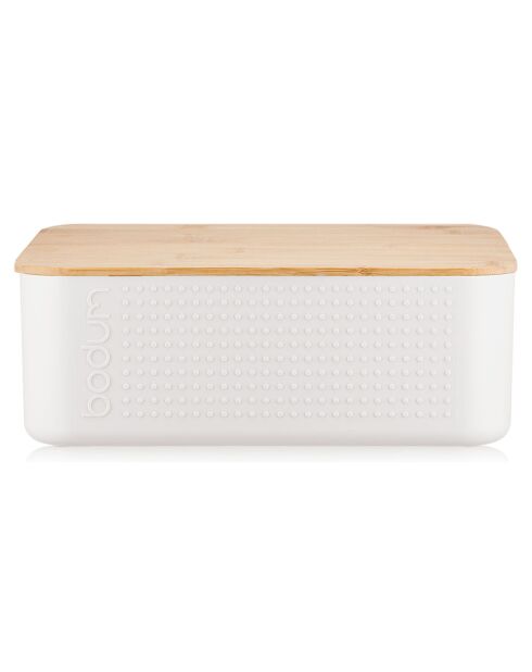 Panera pequeña con tapa de bambú Bistro blanca, 19,4 x 29,4 x 10,7 cm