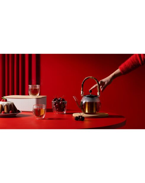 Panera pequeña con tapa de bambú Bistro blanca, 19,4 x 29,4 x 10,7 cm