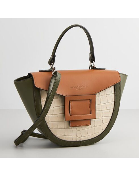 Sac à main en Cuir Votti Croco vert/marron/beige - 28x21x9 cm