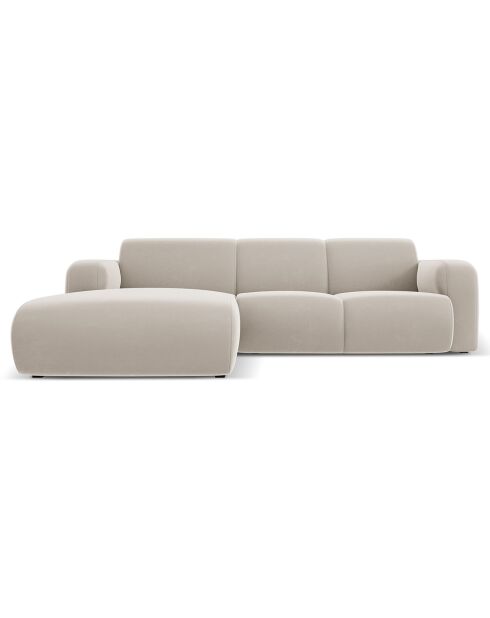 Canapé d'Angle gauche en Velours Lola 4 places beige clair - 250x170x72 cm