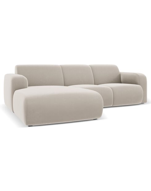 Canapé d'Angle gauche en Velours Lola 4 places beige clair - 250x170x72 cm